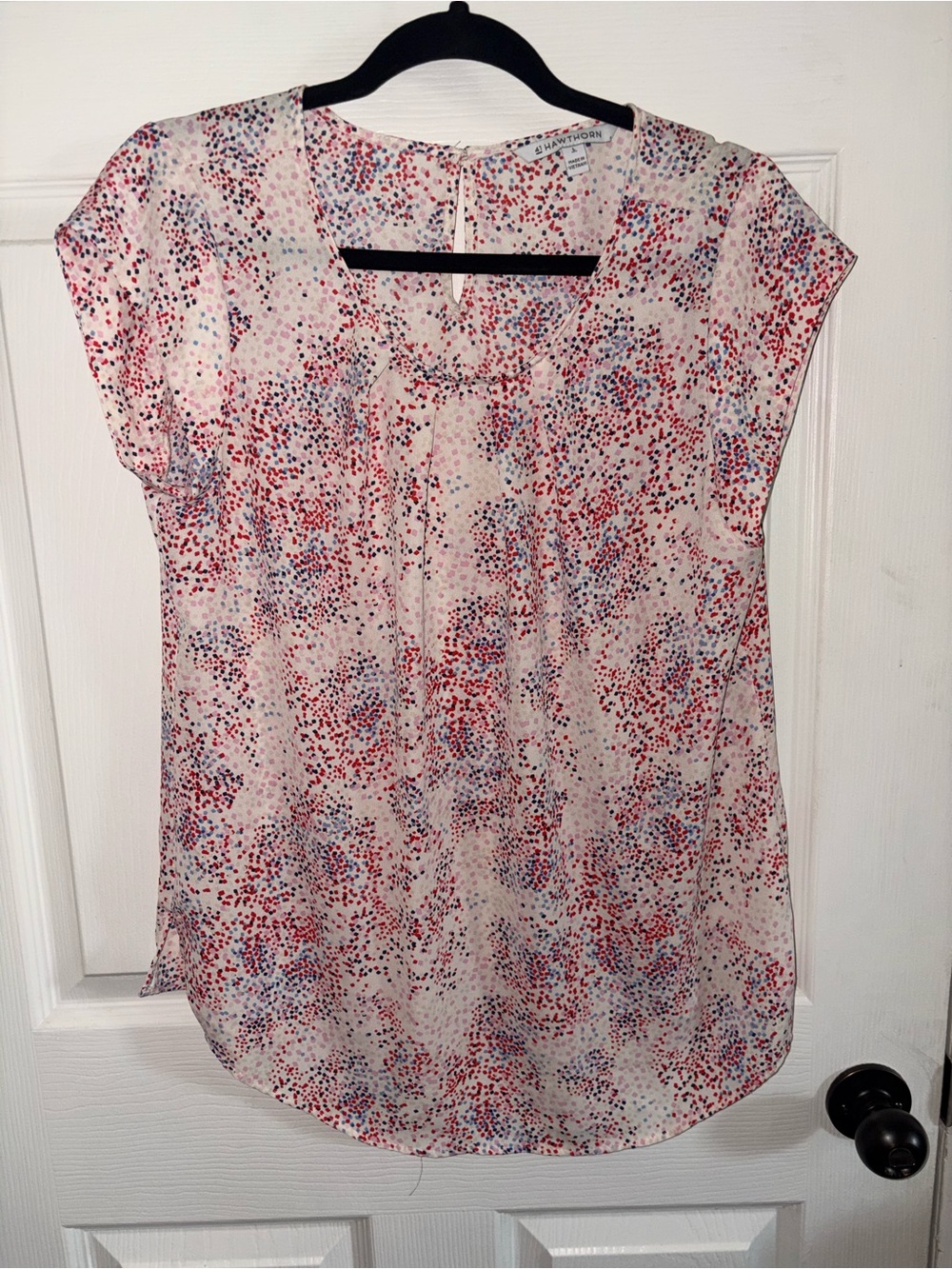 41 Hawthorn Cream Blouse with Red and Blue Dot Pattern